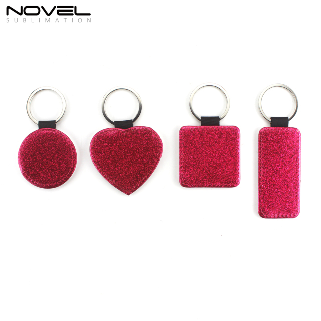 Sublimation DIY Colorful BlingBling PU Leather Keychain Heart