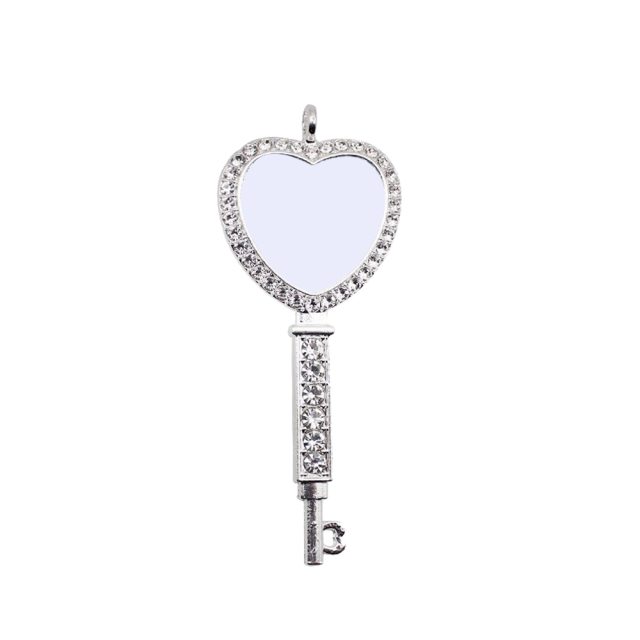 Sublimation Metal Sweater Ornament Gold Heart Key Shape Necklace With Diamonds