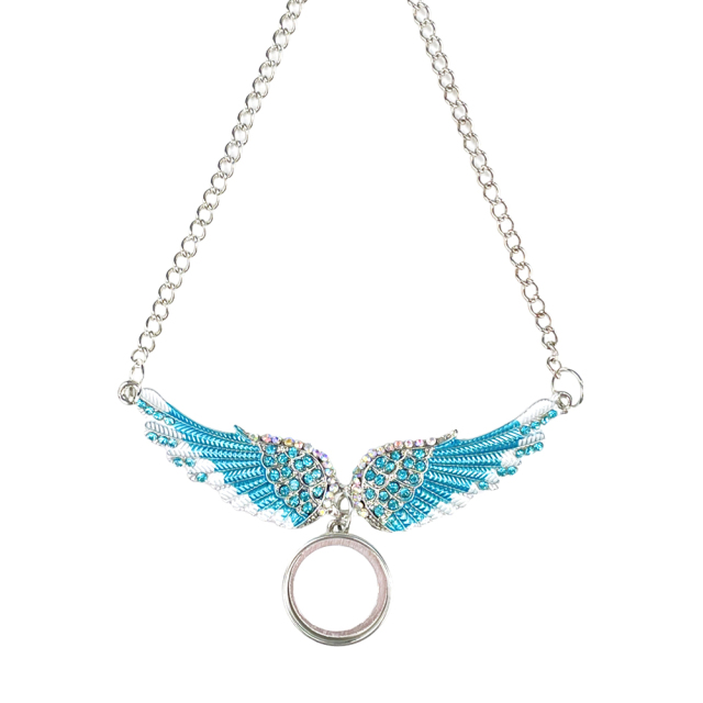 Sublimation Blank Metal Sweater Ornament Blue Angel Necklace With Round Snap