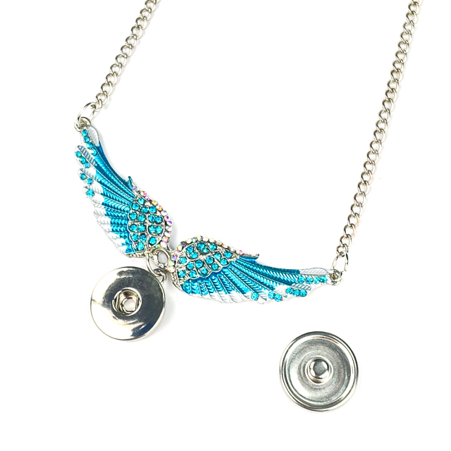 Sublimation Blank Metal Sweater Ornament Blue Angel Necklace With Round Snap