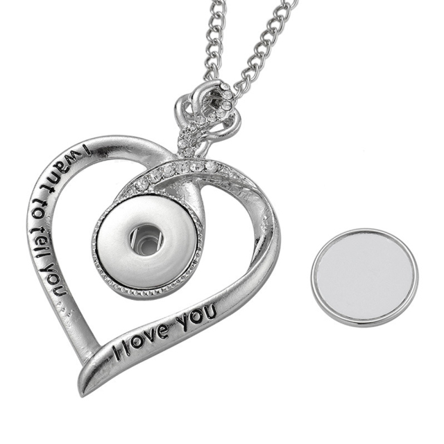 Fashion Sublimation Blank Metal Big Heart Necklace With Round Snap