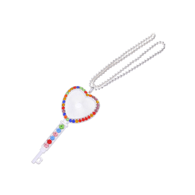 Sublimation Blank Metal Sweater Ornament Gold Heart Key Necklace With Color Diamonds