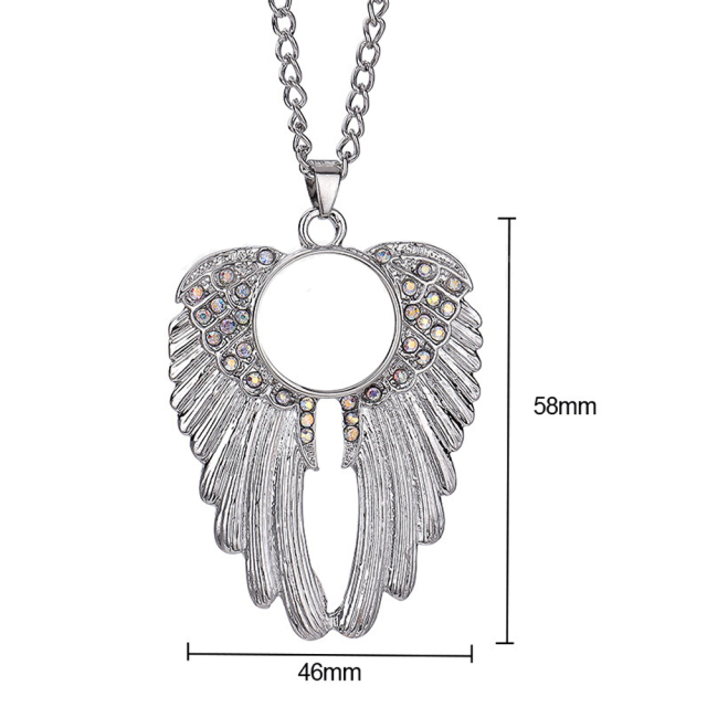 Sublimation Metal Sweater Ornament Angel Wings Necklace With Round Snap