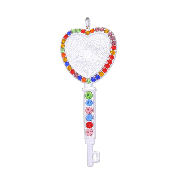 Sublimation Blank Metal Sweater Ornament Gold Heart Key Necklace With Color Diamonds