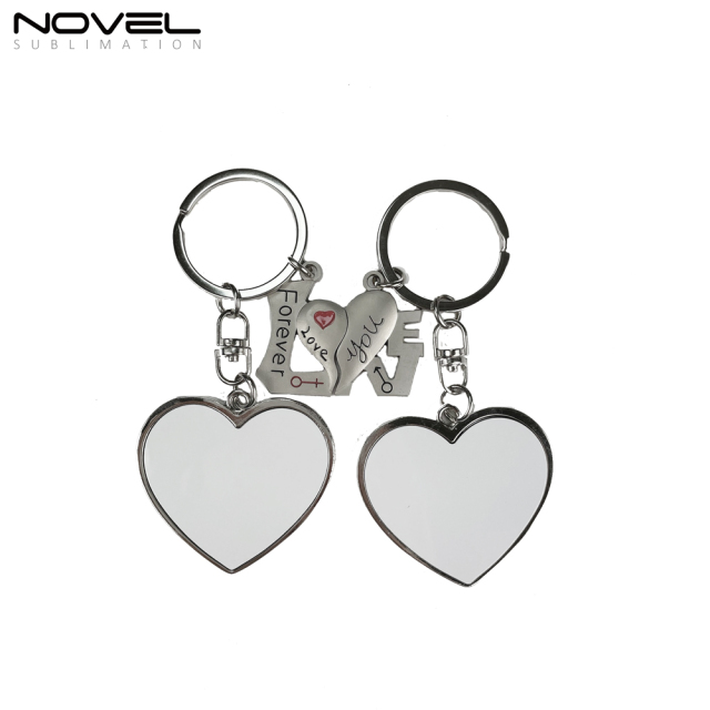 New！！！Sublimation Metal Lovers Gift Keychains Heart to Heart Couples Keychains Double Sides Printable Keyring
