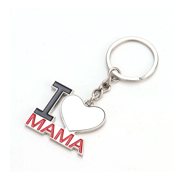 Sublimation Mother's Day Gift Metal Keychain I Love Mama Heart Shape Printable Keyring
