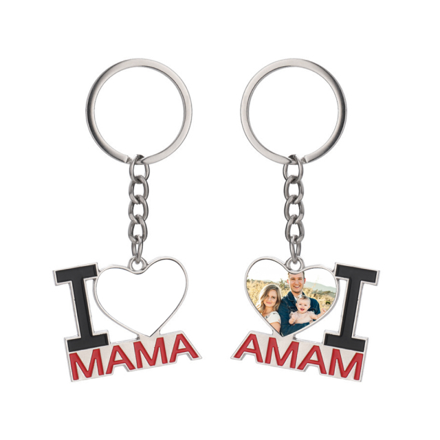 Sublimation Mother's Day Gift Metal Keychain I Love Mama Heart Shape Printable Keyring