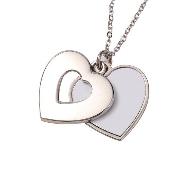 Fashion Sublimation Metal Heart Hollow Necklace WIth Metal Insert