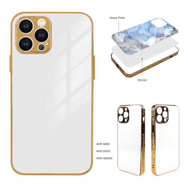 Sublimation Galvanized Electroplated Glass Phone Case With Embossed Edge For iPhone 12 Series iPhone 12mini Pro Max