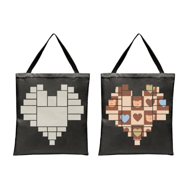 Sublimation Big Sizes Heart-shaped Square Grid Cotton Linen Shopping Bag Tote Bag