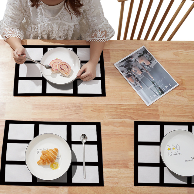 Sublimation Cotton And Linen Rectangular Square Grid Table Mat Decoration Placemat