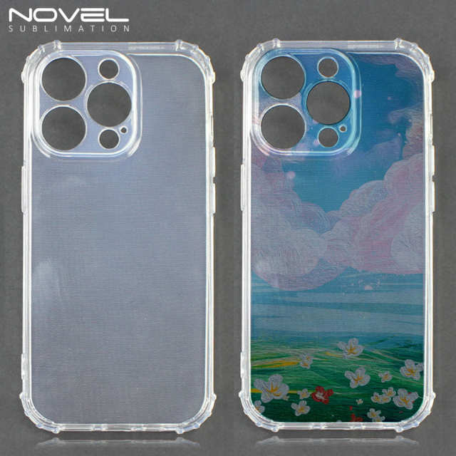 For iPhone 14 Series Military Grade Four Corner Anti-Drop Transparent Soft TPU Phone Case UV Printable