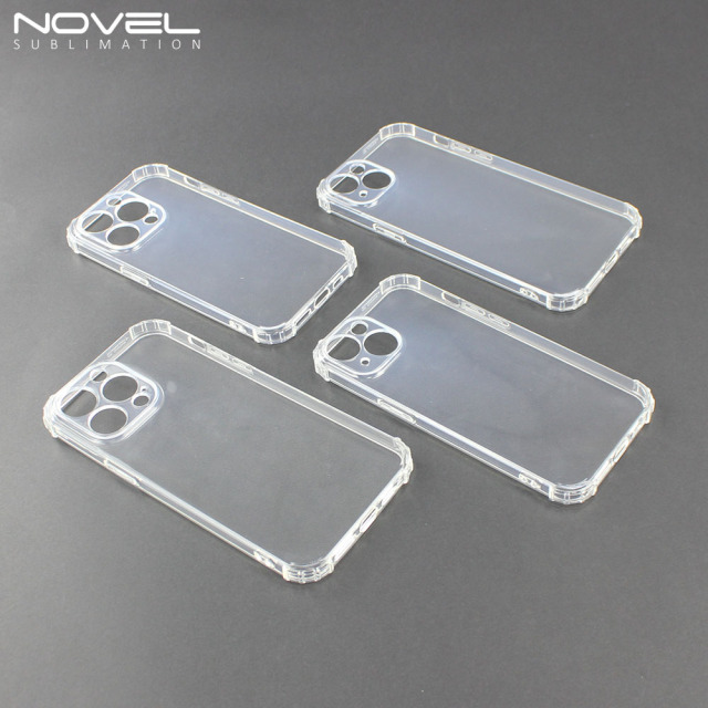 For iPhone 14 Series Military Grade Four Corner Anti-Drop Transparent Soft TPU Phone Case UV Printable