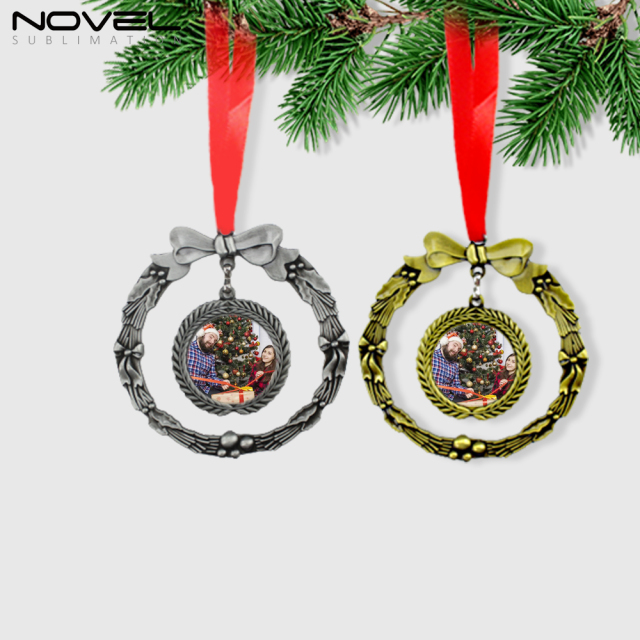 Sublimation Metal Tree Holiday Decorations Double Circle Christmas Ornament