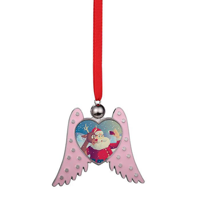 Sublimation Blank Metal Xmas Ornament DIY Tree Decotation - Pink Wings