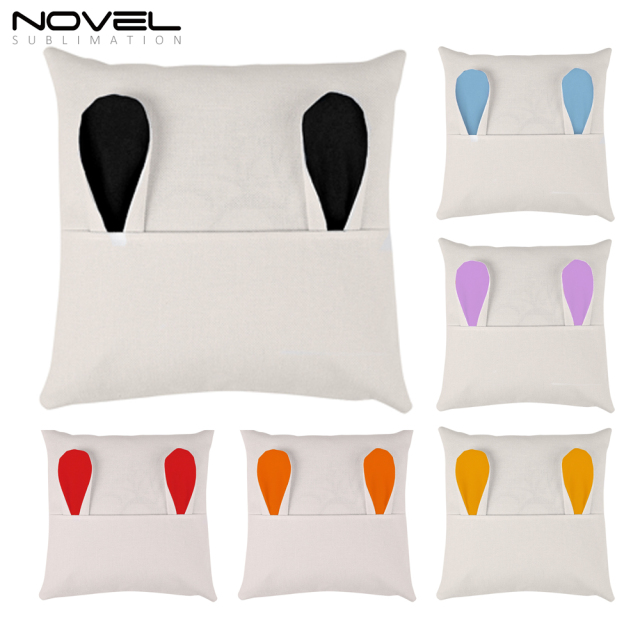 Sublimation Blank Cotton Linen Colorful Easter Bunny Ear Pillow Case Cover