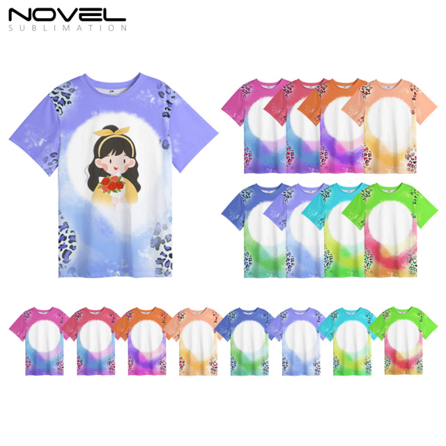 100% Polyester Sublimation Cloud Leopard Print Tie-dyed T-Shirt for Child Women Men Short Sleeves