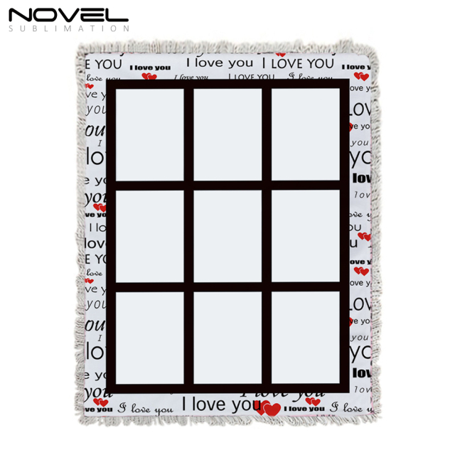 Nine Grid Colorful Sublimation Blank Flannel Blanket With Lace Home Sofa Portable Soft Blanket