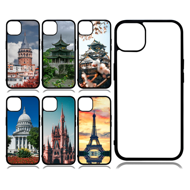 Big Hole For iPhone 14 Plus Custom Logo 2D TPU Phone Case Cover With Metal Insert For Sublimation Printing