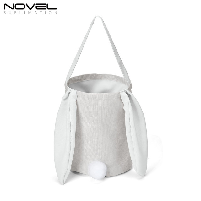 New arrival Bucket Bag Sublimation Blank Cotton And Linen Colorful Long Eared Rabbit Tail Basket