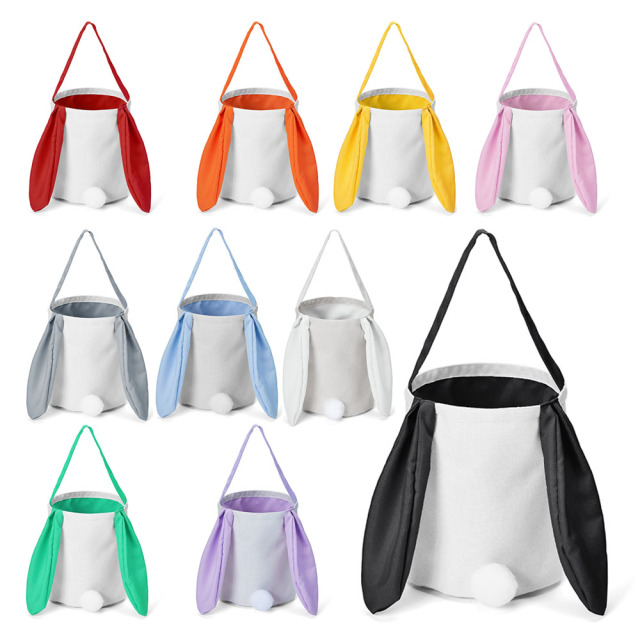 New arrival Bucket Bag Sublimation Blank Cotton And Linen Colorful Long Eared Rabbit Tail Basket