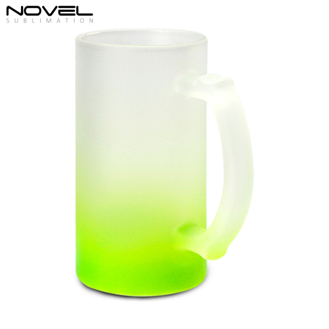 Sublimation Glass Blanks Mug Glass Tumblers 16oz Coffee Beer Mugs Cups with Handle--Gradient colored frosted glass