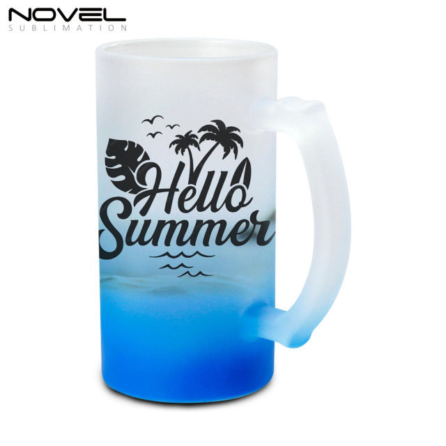 Sublimation Glass Blanks Mug Glass Tumblers 16oz Coffee Beer Mugs Cups with Handle--Gradient colored frosted glass