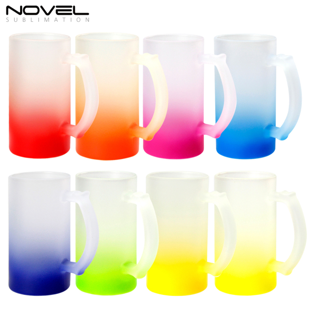 Sublimation Glass Blanks Mug Glass Tumblers 16oz Coffee Beer Mugs Cups with Handle--Gradient colored frosted glass