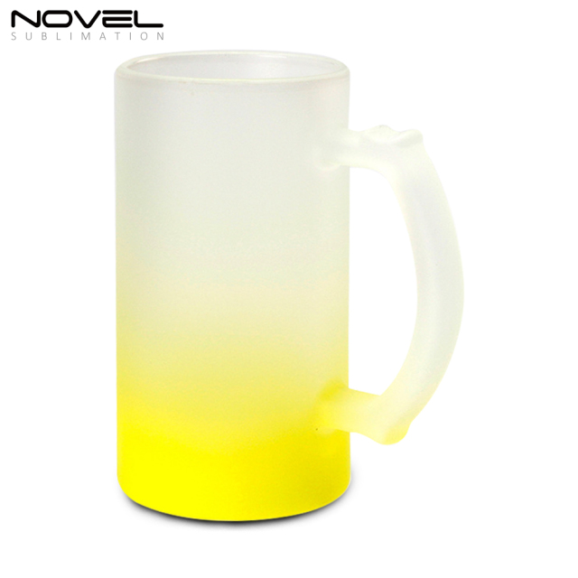 Sublimation Glass Blanks Mug Glass Tumblers 16oz Coffee Beer Mugs Cups with Handle--Gradient colored frosted glass