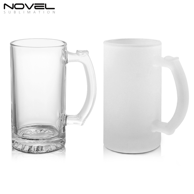 Sublimation Glass Blanks Mug Glass Tumblers 16oz Coffee Beer Mugs Cups with Handle--Clear/Frosted Glass