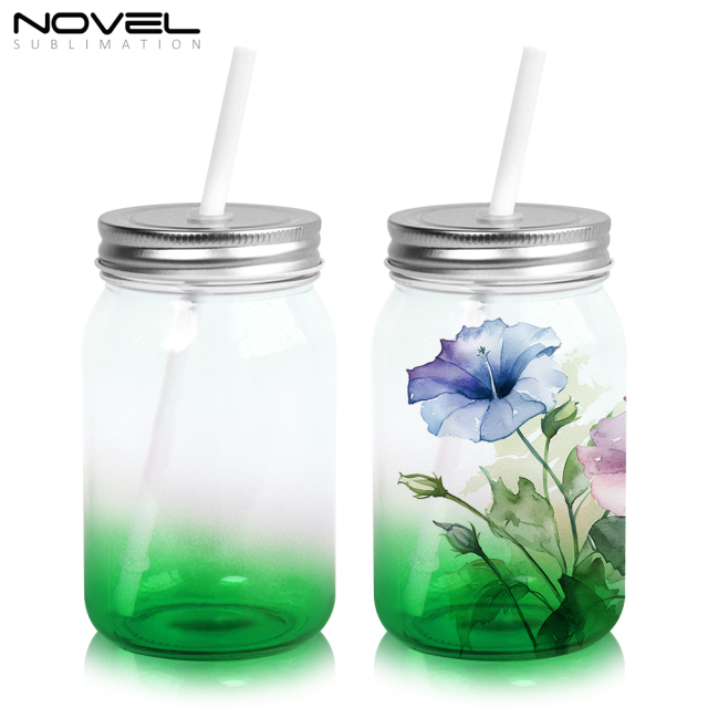 Sublimation Mason Jars Clear Glass,18oz Regular Wide Mouth Mugs Cups with Lid and Straw