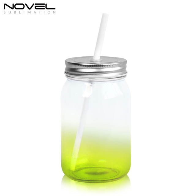 Sublimation Mason Jars Clear Glass,18oz Regular Wide Mouth Mugs Cups with Lid and Straw