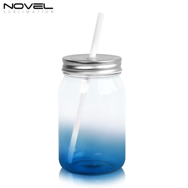 Sublimation Mason Jars Clear Glass,18oz Regular Wide Mouth Mugs Cups with Lid and Straw