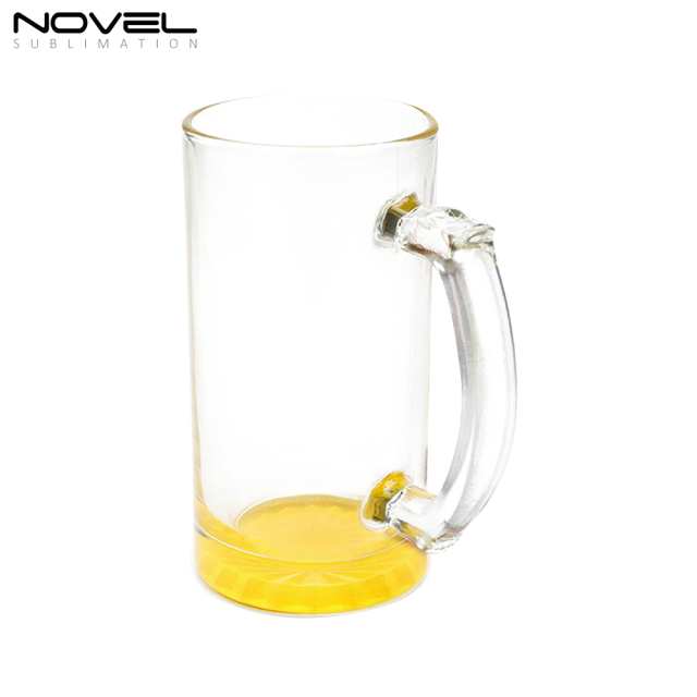 Sublimation Glass Blanks Mug Glass Tumblers 16oz Coffee Beer Mugs Cups with Handle--Colored Bottom with Clear Glass