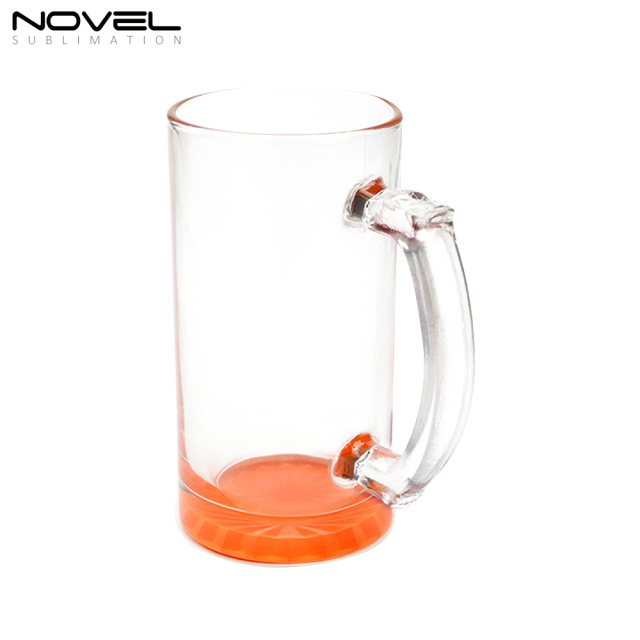 Sublimation Glass Blanks Mug Glass Tumblers 16oz Coffee Beer Mugs Cups with Handle--Colored Bottom with Clear Glass
