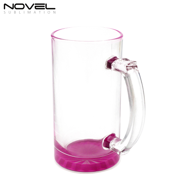 Sublimation Glass Blanks Mug Glass Tumblers 16oz Coffee Beer Mugs Cups with Handle--Colored Bottom with Clear Glass