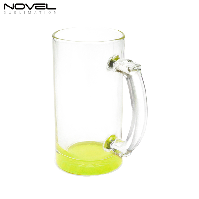 Sublimation Glass Blanks Mug Glass Tumblers 16oz Coffee Beer Mugs Cups with Handle--Colored Bottom with Clear Glass