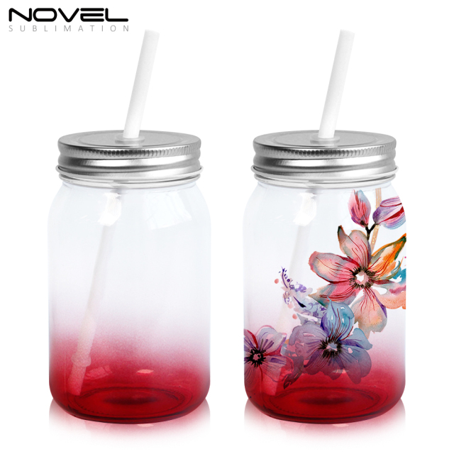 Sublimation Mason Jars Clear Glass,18oz Regular Wide Mouth Mugs Cups with Lid and Straw