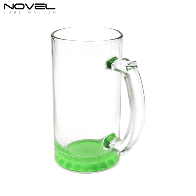 Sublimation Glass Blanks Mug Glass Tumblers 16oz Coffee Beer Mugs Cups with Handle--Colored Bottom with Clear Glass