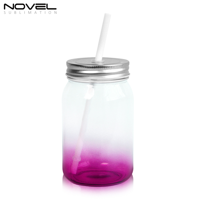 Sublimation Mason Jars Clear Glass,18oz Regular Wide Mouth Mugs Cups with Lid and Straw