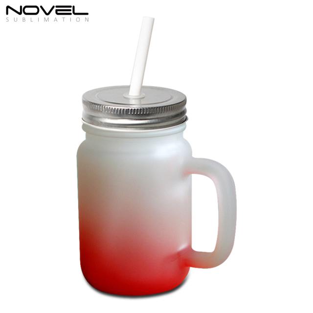 Sublimation Mason Jars Frosted Glass,18oz Regular Wide Mouth Mugs Cups with Lid and Straw