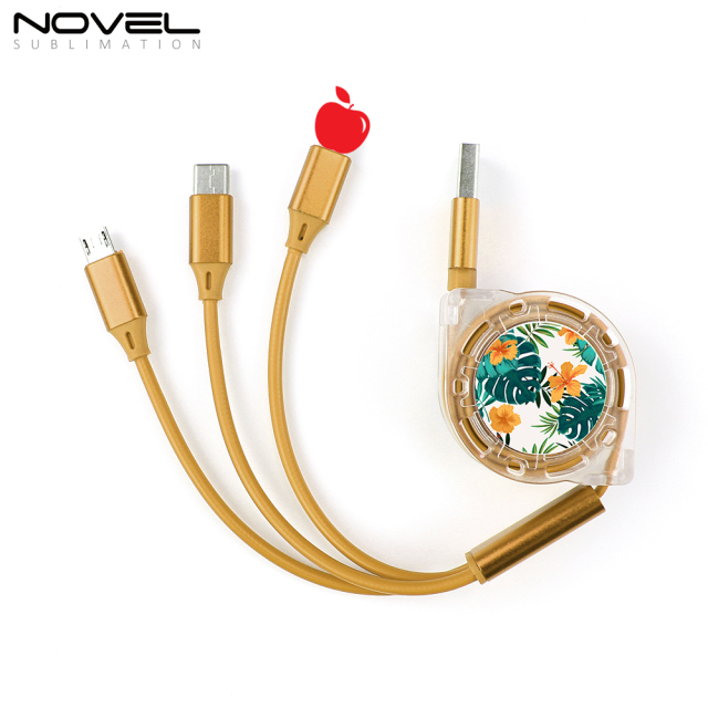 Sublimation Telescopic 3 IN 1 USB Charging Cable For iPhone Android Type-C Data Line