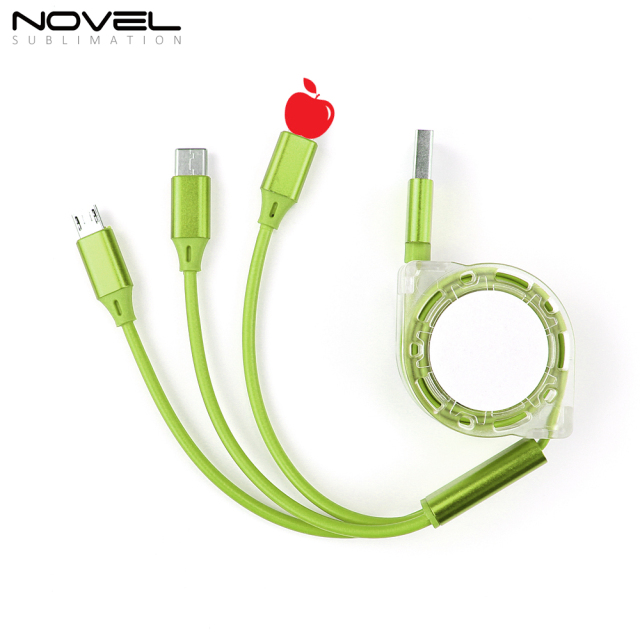 Sublimation Telescopic 3 IN 1 USB Charging Cable For iPhone Android Type-C Data Line