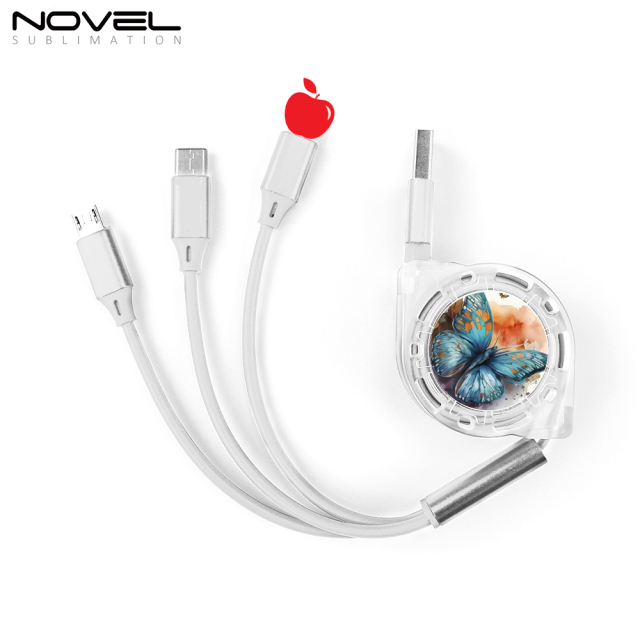 Sublimation Telescopic 3 IN 1 USB Charging Cable For iPhone Android Type-C Data Line