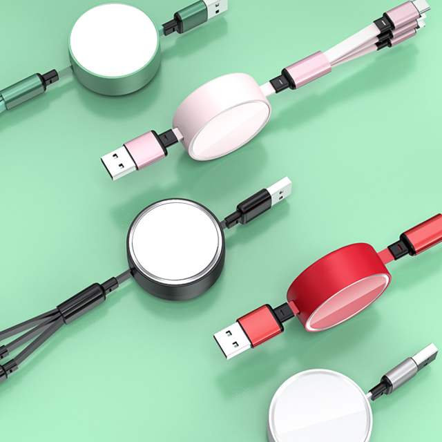 New Arrival Sublimation Telescopic 3 IN 1 USB Charging Cable For iPhone Android Type-C Data Line with 5 colors