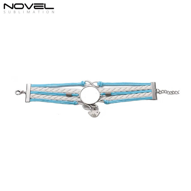 Sublimation Colorful  Zinc Alloy Bracelets Fashion Jewelry Multi-Kniting Bracelet With Metal Insert