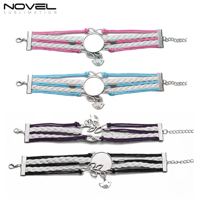 Sublimation Colorful  Zinc Alloy Bracelets Fashion Jewelry Multi-Kniting Bracelet With Metal Insert