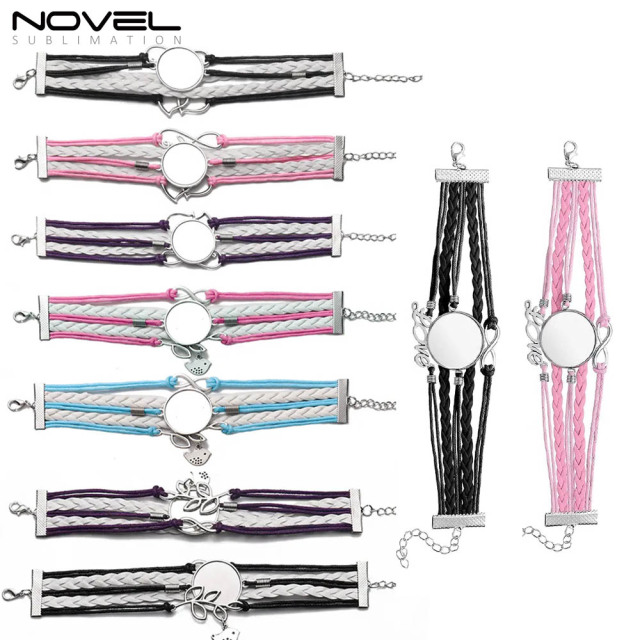 Sublimation Colorful  Zinc Alloy Bracelets Fashion Jewelry Multi-Kniting Bracelet With Metal Insert