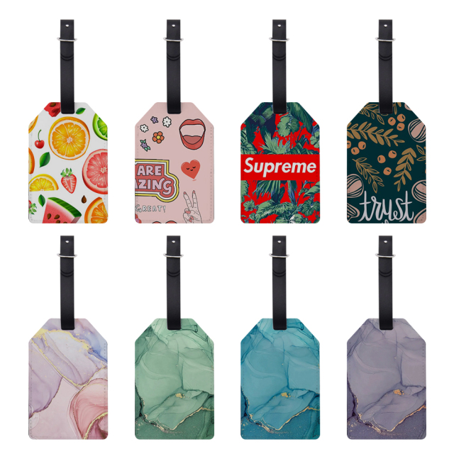 Sublimation PU Leather Luggage Tag Bag Tag White Heat Transfer PU Leather Name Tag Blank Suitcase Tags Travel Business ID Card