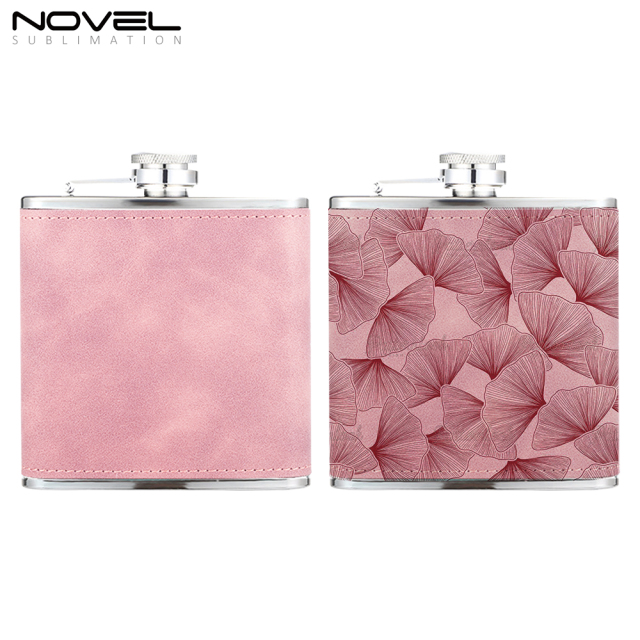 New Arrival Blank Colourful Sublimation PU Leather Hip Flask support Custom Pattern